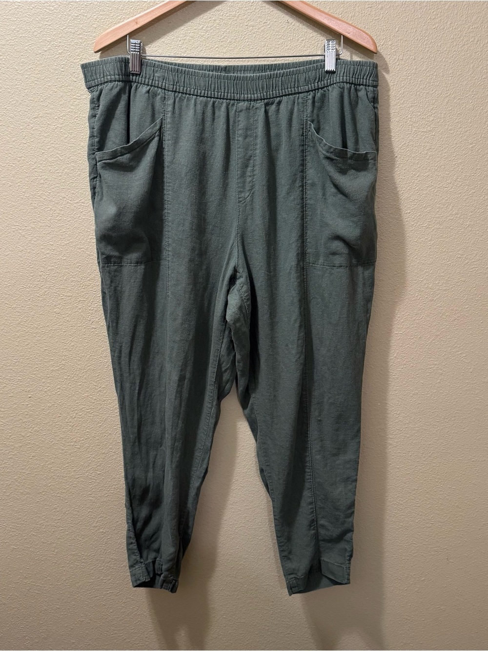 Women’s XL Old Navy Linen Taper Olive Green High Rise Cuffed Elastic Waist Pants